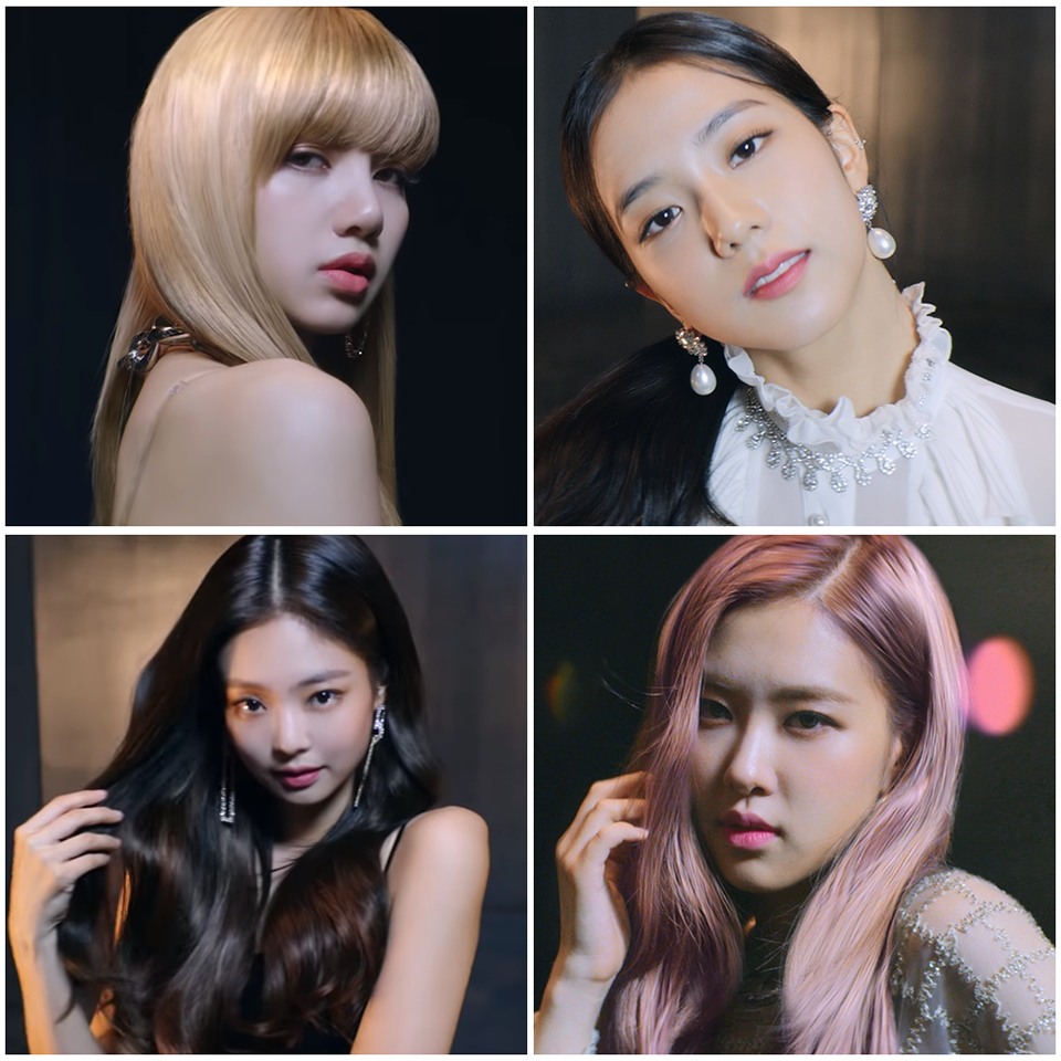 블랙핑크 X 미쟝센 광고. 왼쪽 상단부터 리사, 지수, 제니, 로제