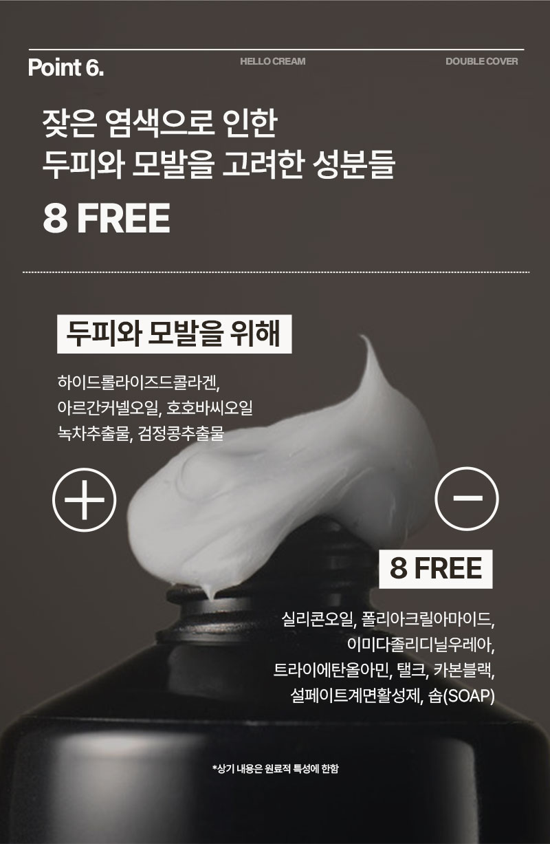 Point 6. 잦은 염색으로 인한 두피와 모발을 고려한 성분들 8 FREE