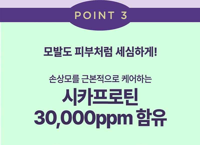 POINT 3 모발도 피부처럼 세심하게! 손상모를 근본적으로 케어하는 카프로틴 30,000ppm 함유